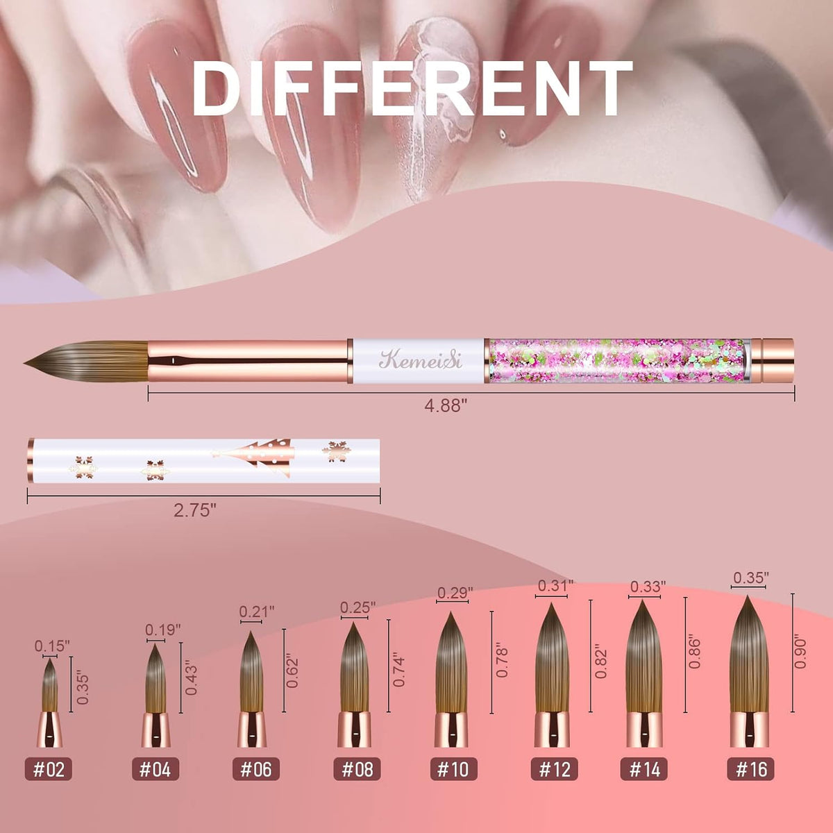 Acrylic Nail Brush Size 8,KEMEISI 100% Pure Kolinsky Nail Art Brushes Sturdy Handle Oval Shaped