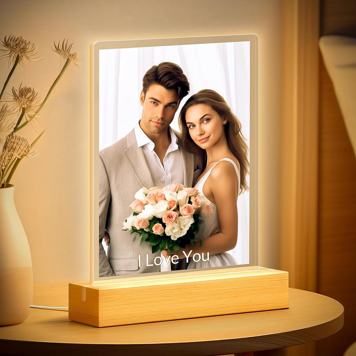 Custom Picture Frames with Photo, Personalized Photo Frame with Night Light, Customized Picture