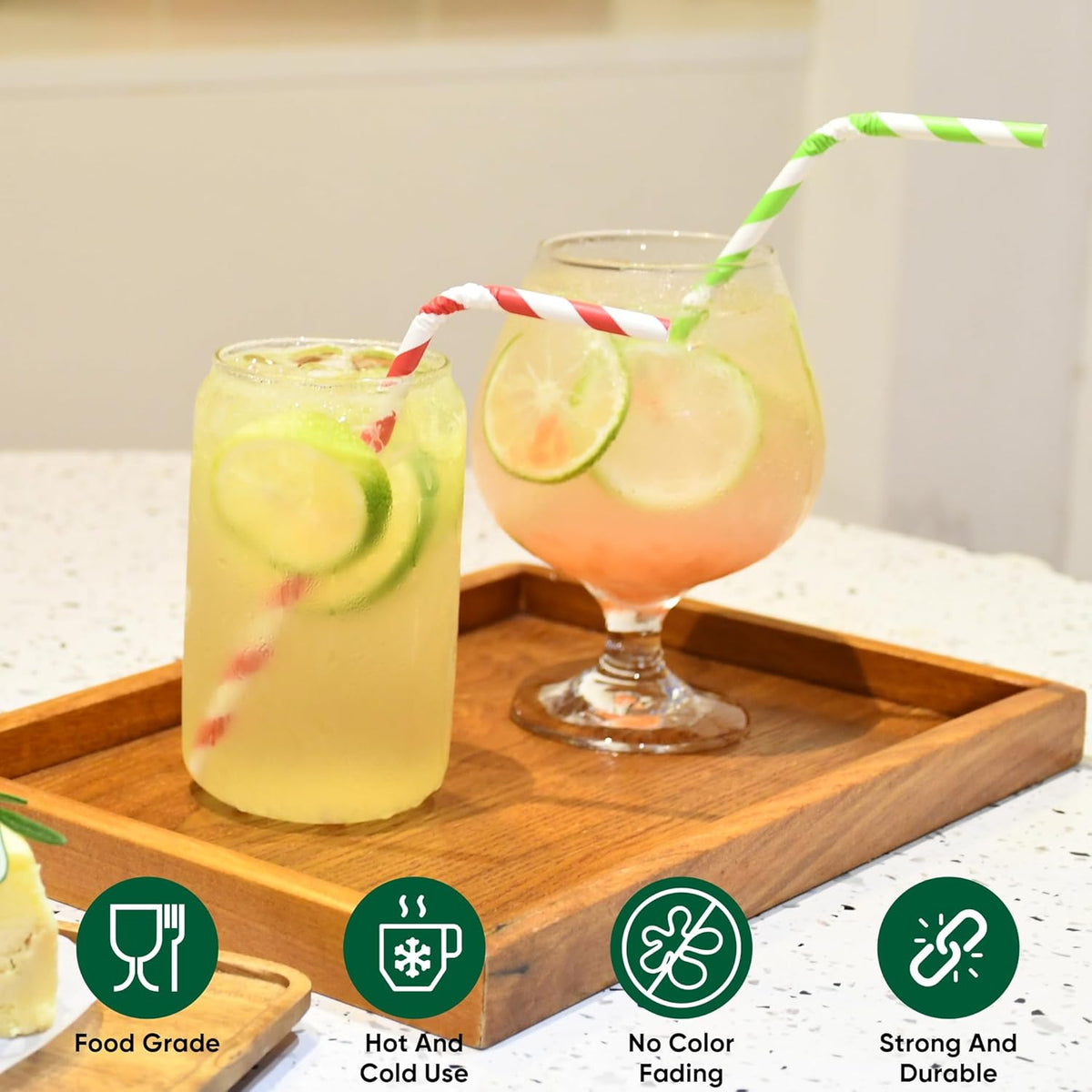 Flexible Paper Drinking Straws, 250 Count, 7.75" Long, 0.24" diameter - 100% Biodegradable