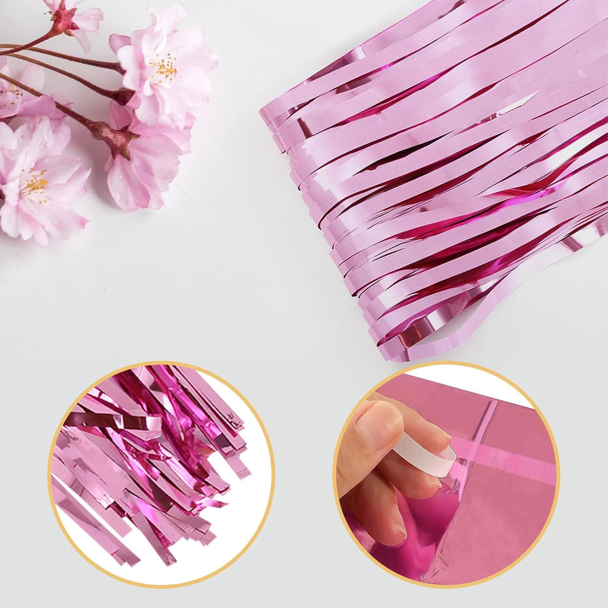 10 Pack Pink Backdrop Curtain 3.2ft x 8.2ft Metallic Tinsel Foil Fringe Curtains Photo Booth