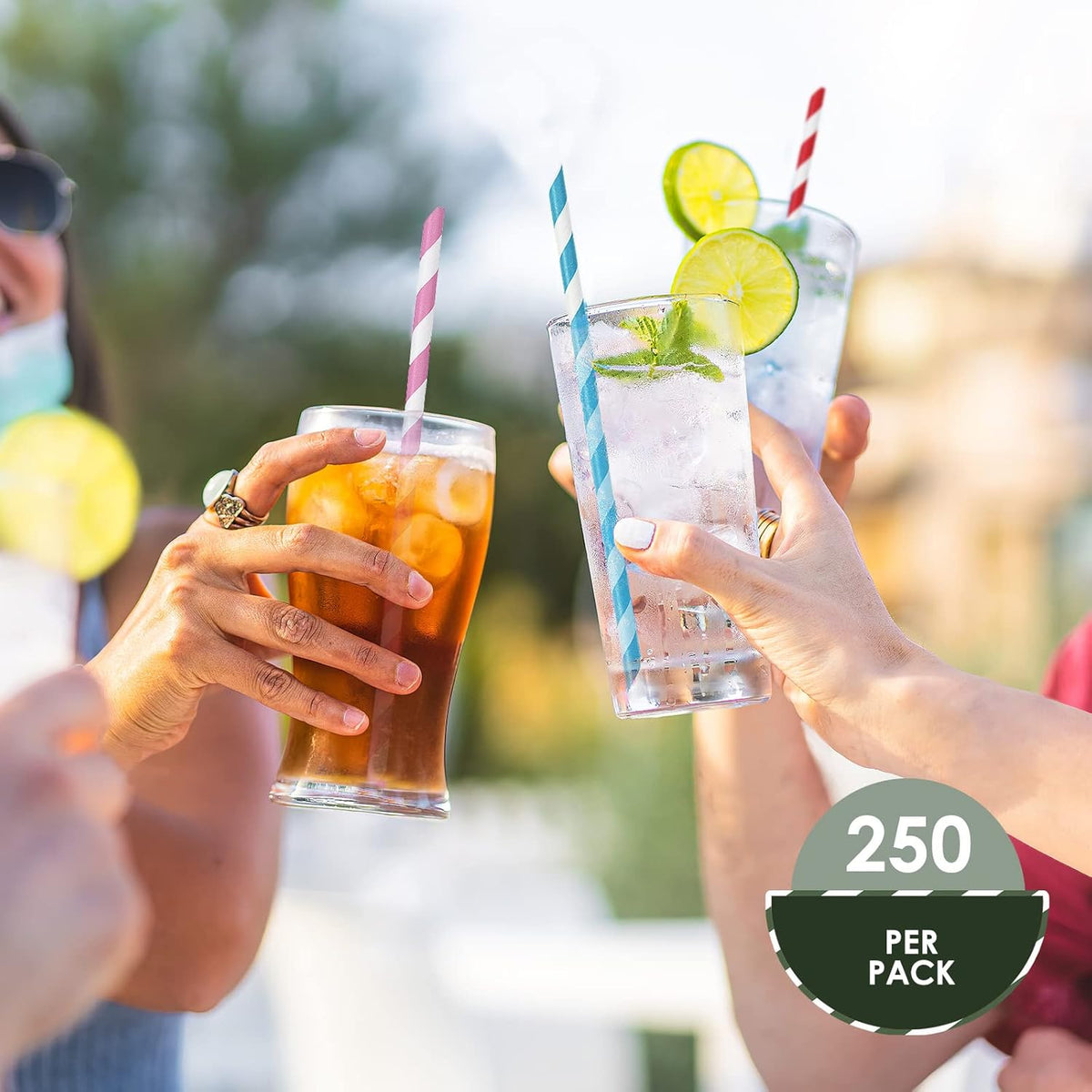 PAMI 250-Pack Compostable Paper Straws for Drinking, Assorted Colors Including Pink, Pfas
