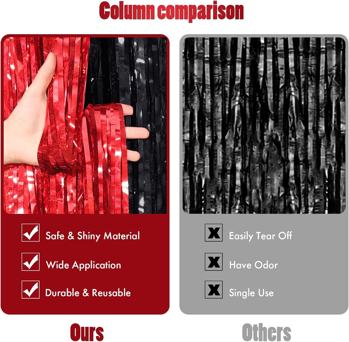 CANREVEL 2 Pack 3.3x8.2 Feet Black and Red Foil Fringe Backdrop Curtains, Tinsel Streamers Birthday