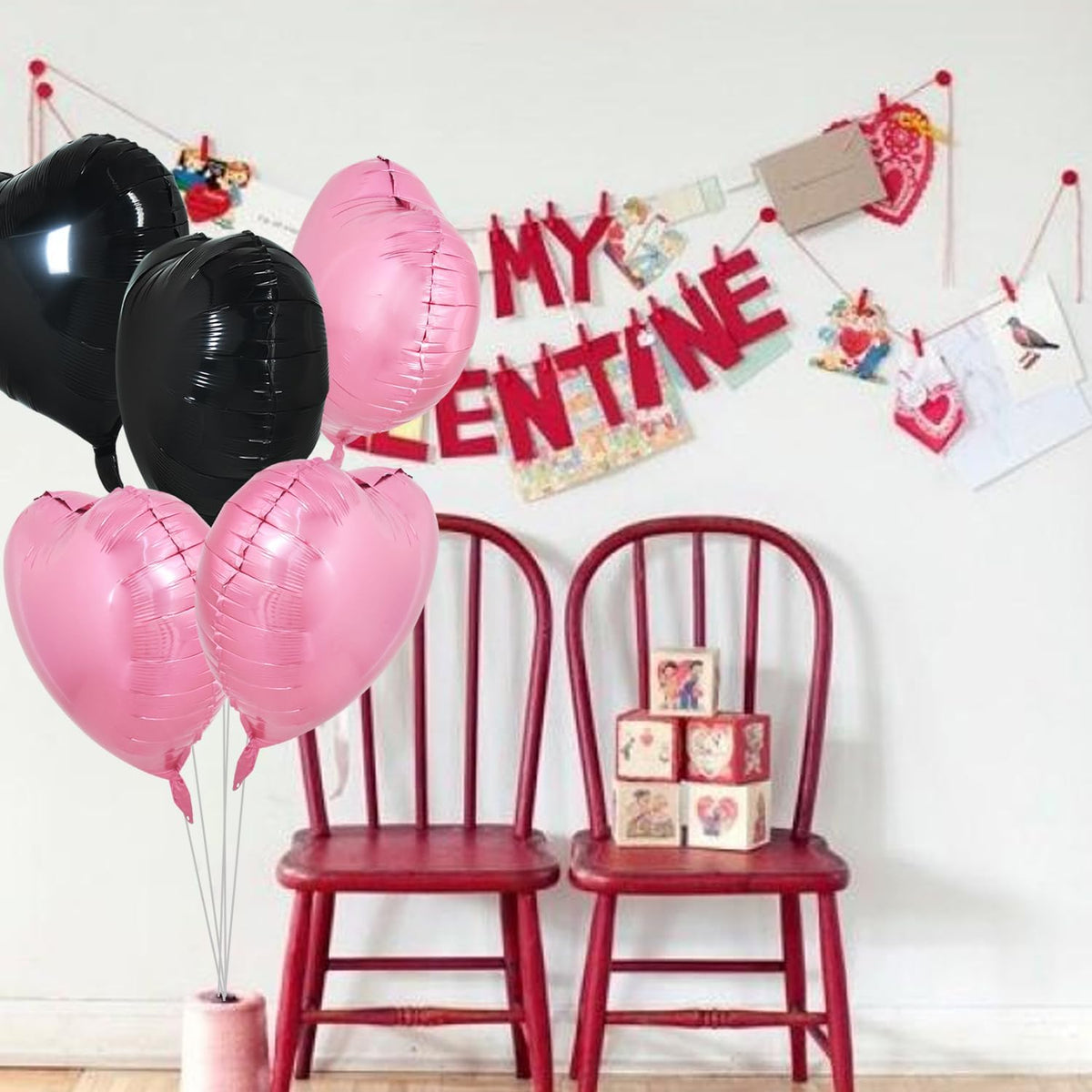 TONIFUL 30Pcs 18 Inch Pink Black Heart Balloons Valentine’s Day Heart Shape Foil Mylar Balloons
