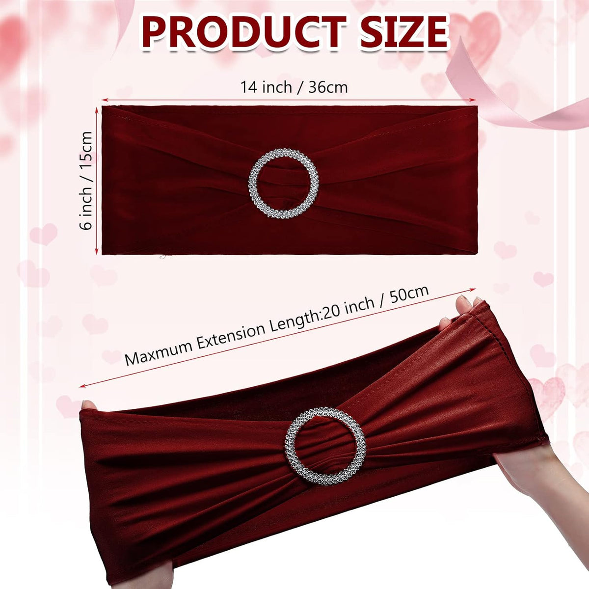 CHENGU 150 Pieces Spandex Stretch Chair Sashes Bows Elastic Chair Cover Bands Ties with Buckle