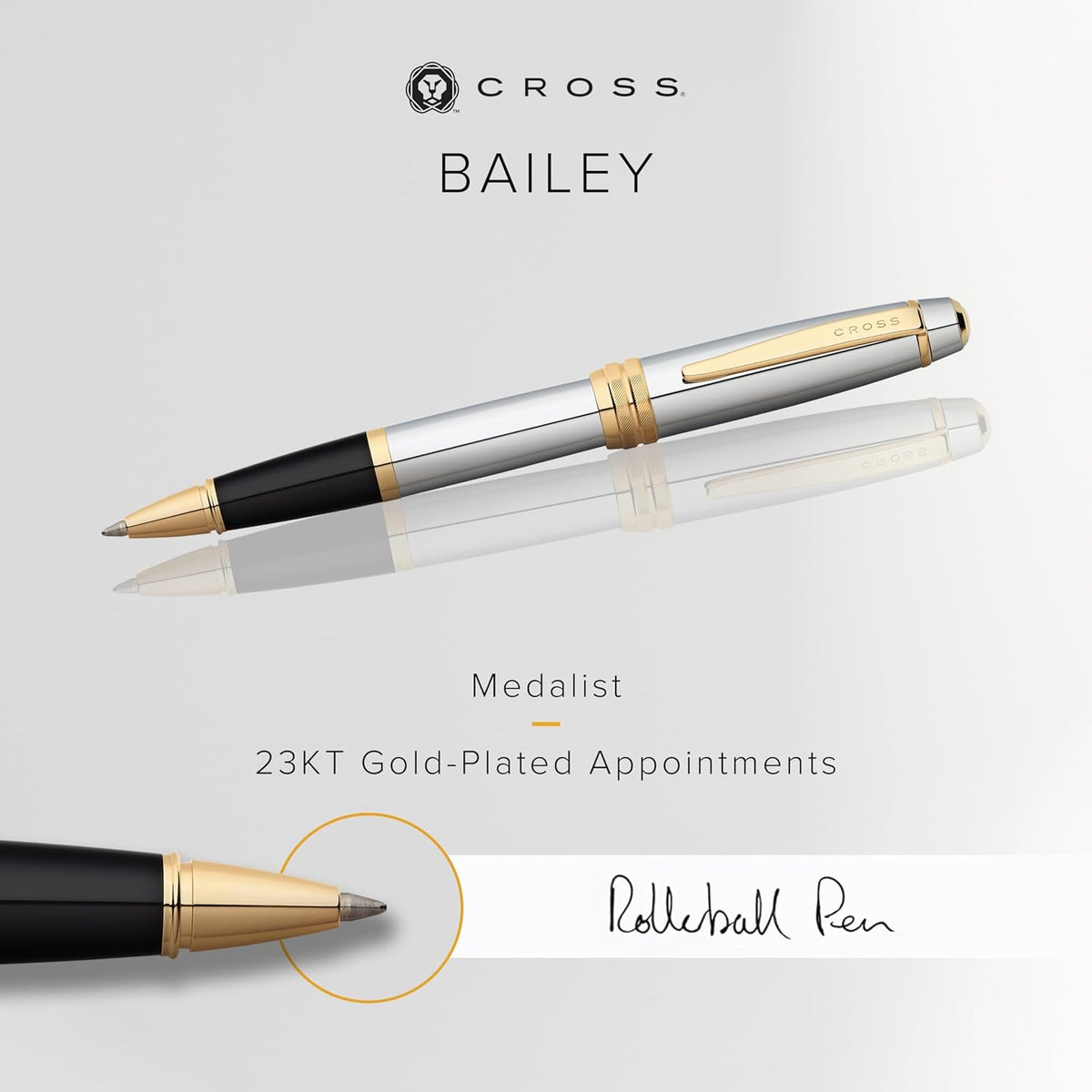 Cross Bailey Refillable Rollerball Pen Presented in a Premium Gift Box - Medium Point, Black Ink