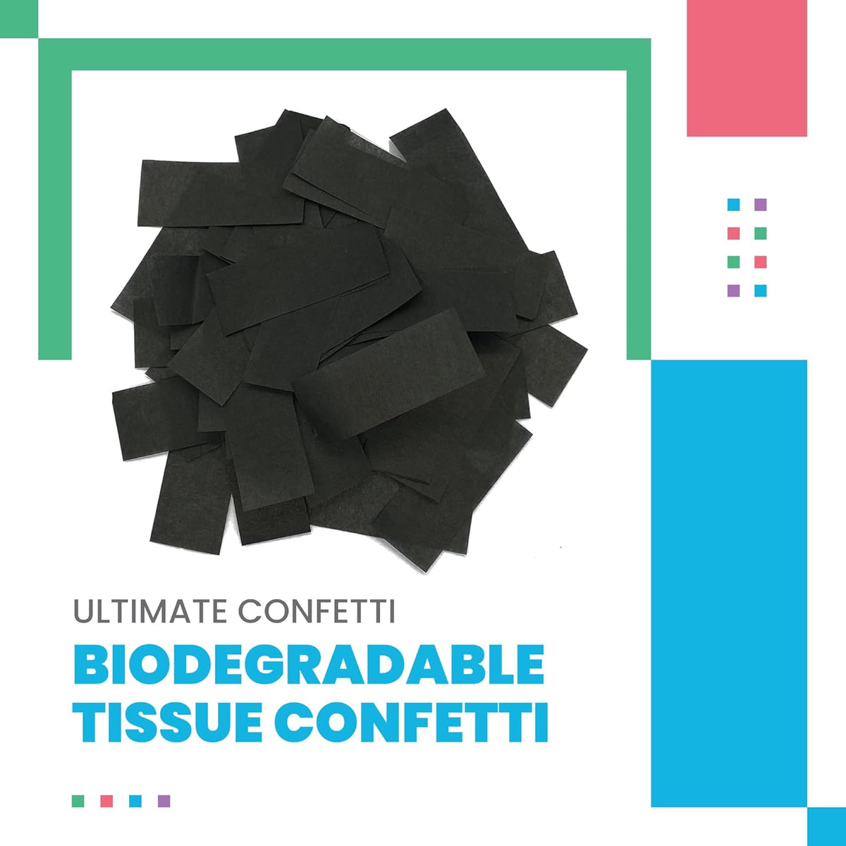 Black Biodegradable Confetti - Rectangular Flame-Resistant Tissue Paper Confetti for Cannon and