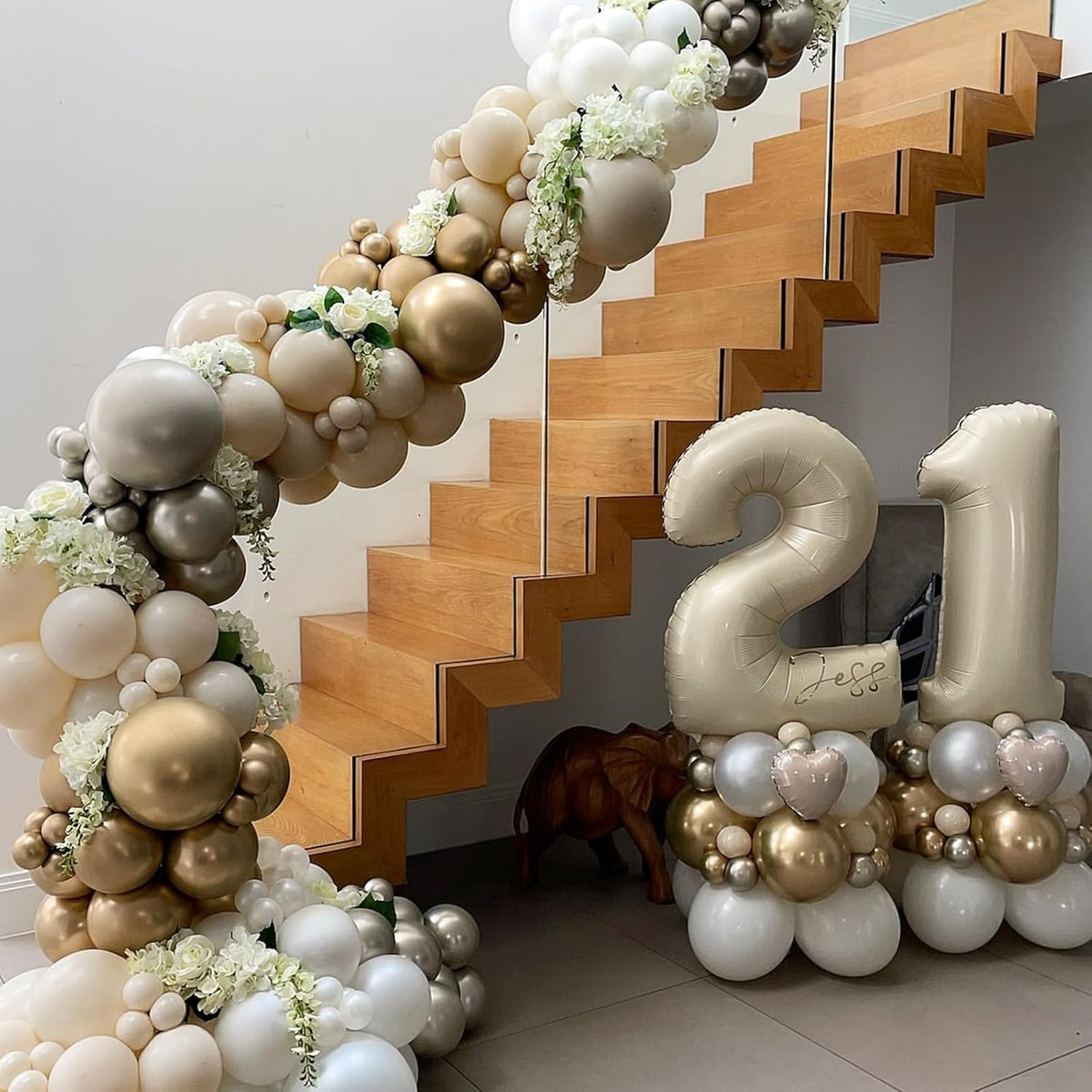 40 Inch Balloon Number 2 Beige, Large Foil Cream Number Balloons Set 0-9 for Men Women, Self