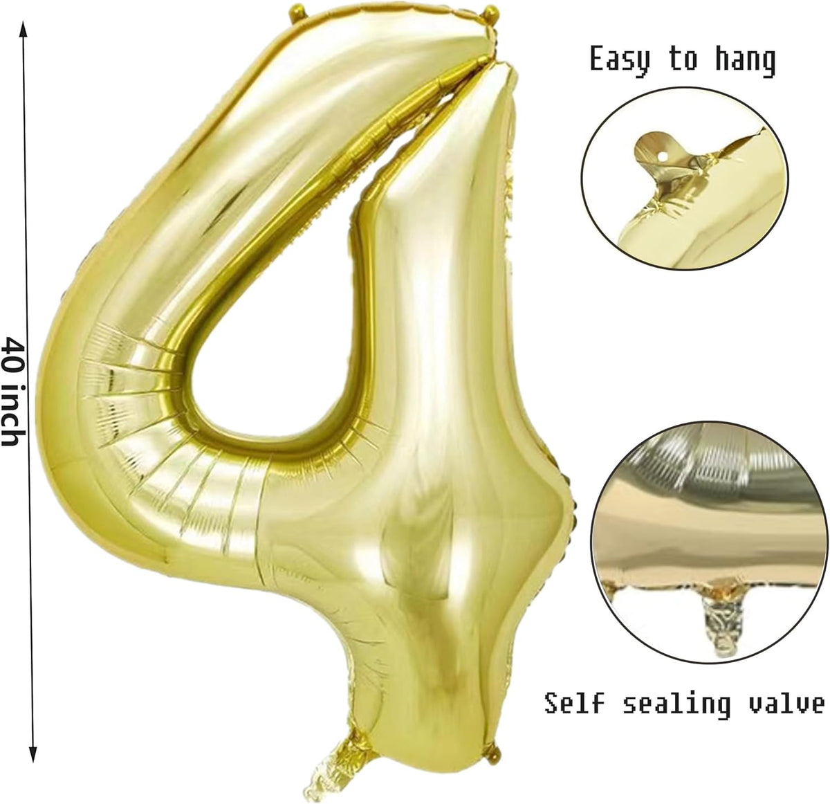 40 Inch Numbers 4 Light Gold Large Balloon Digital 4 for Birthday Party, 0-9 Birthday Party
