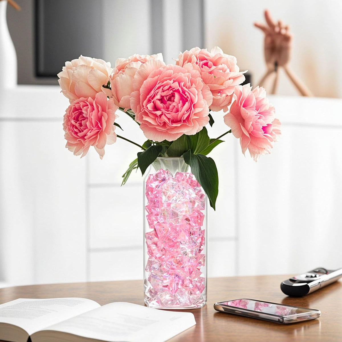 DomeStar 150PCS Dazzling Fake Ice Rocks, Pink Holographic Acrylic Crushed Ice Sparkling Plastic