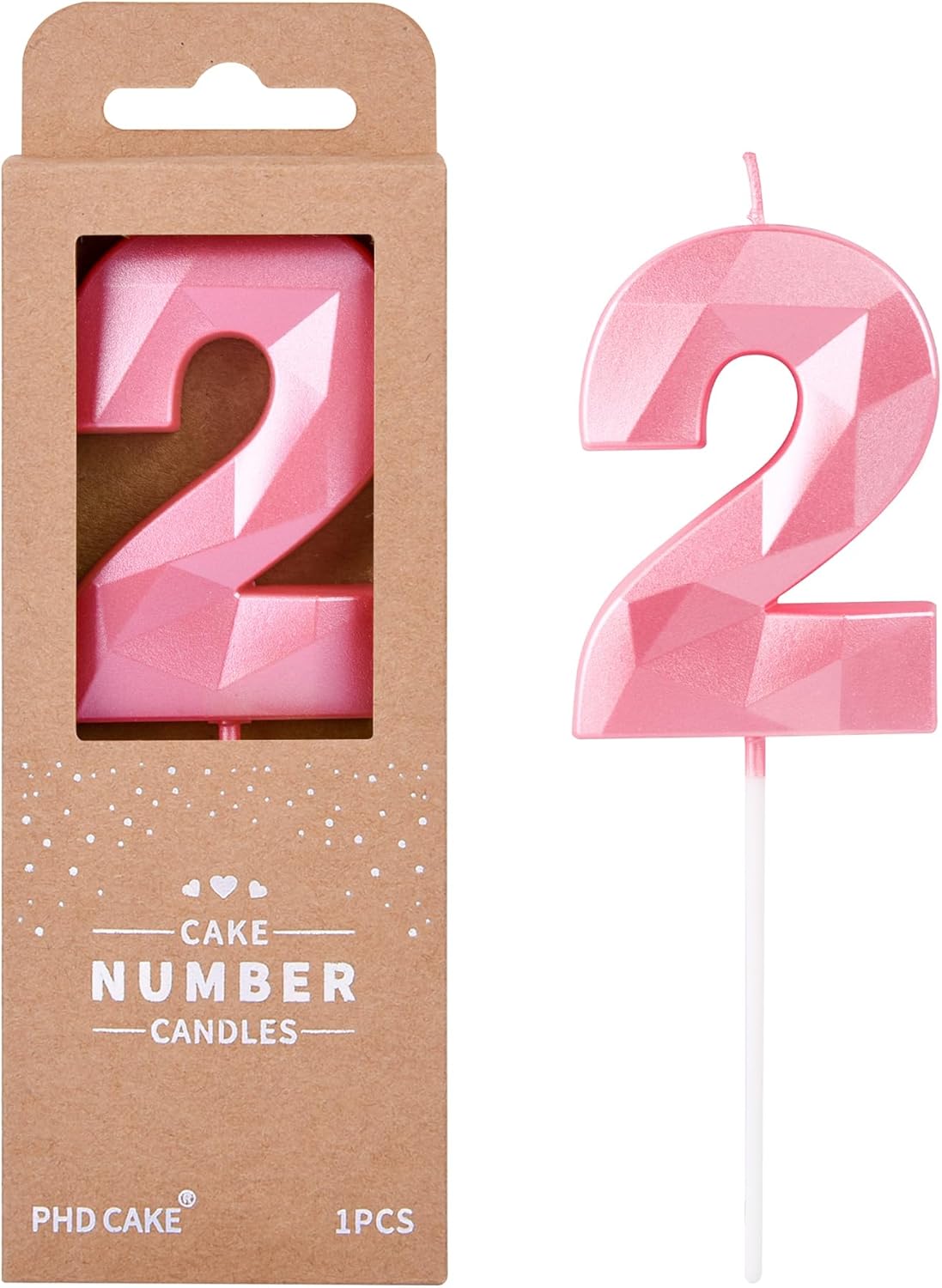 PHD CAKE 2.76 Inch Crystal Pink 2 Number Birthday Candles, Pink Number Candles, Cake Number