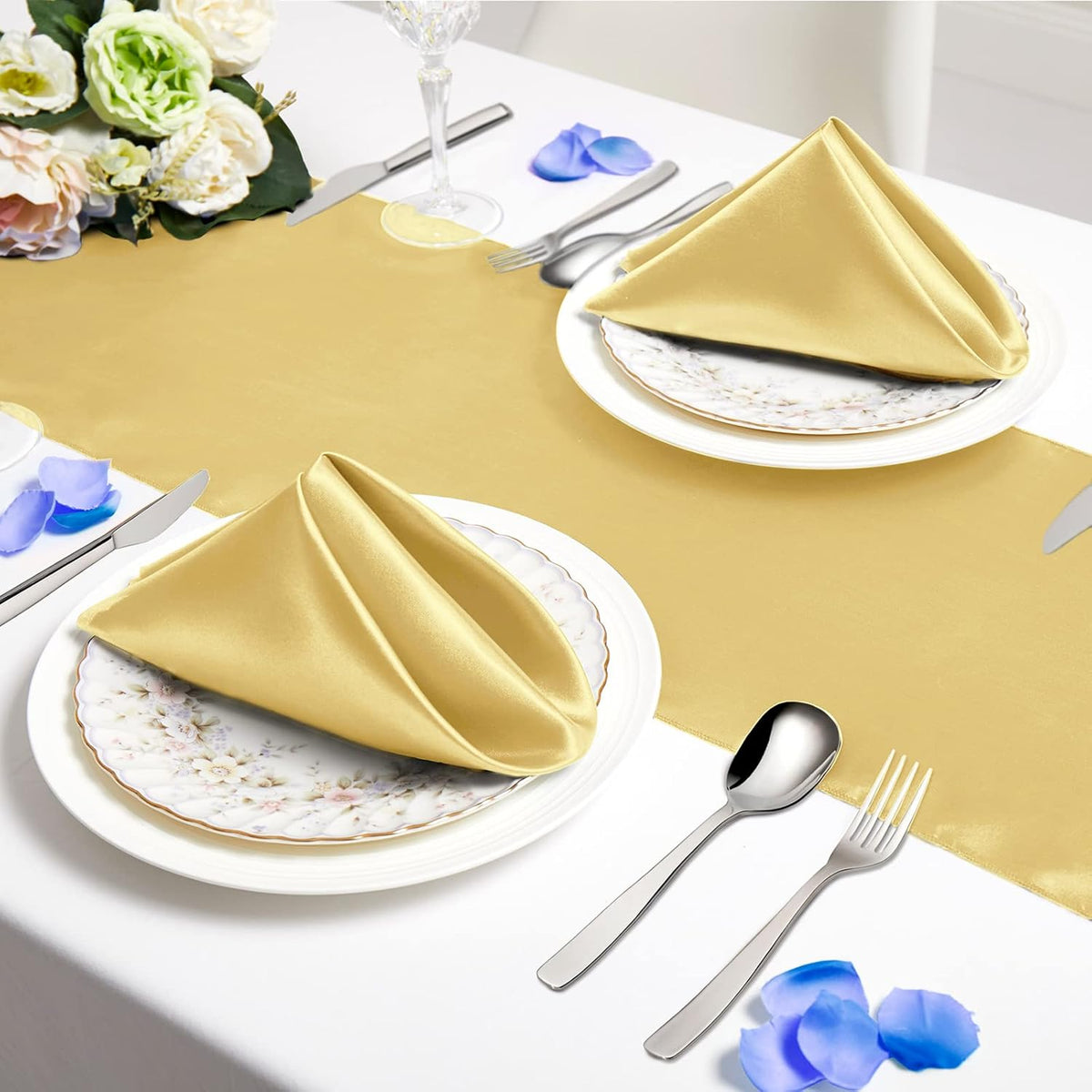 Horbaunal 16 Pack Gold Satin Napkins 20 x 20 Inch, Square Soft Table Dinner Napkins, Silky Cloth