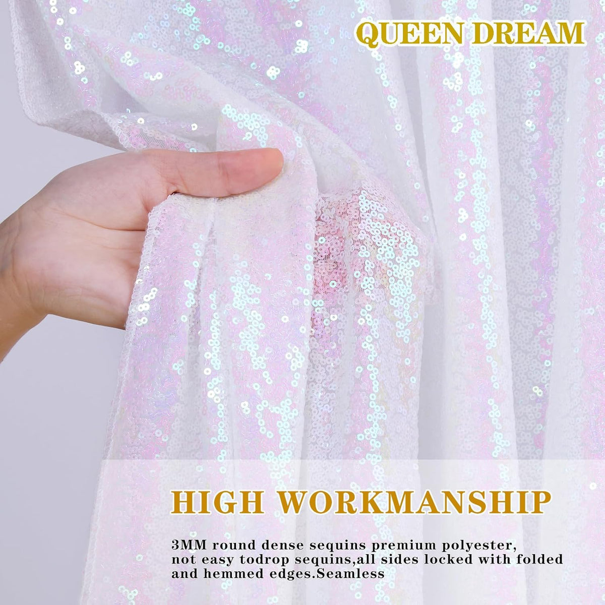 QueenDream Iridescent Mermaid Themed Party Decorations: 90x90 Inch Sequin Table Cloths White