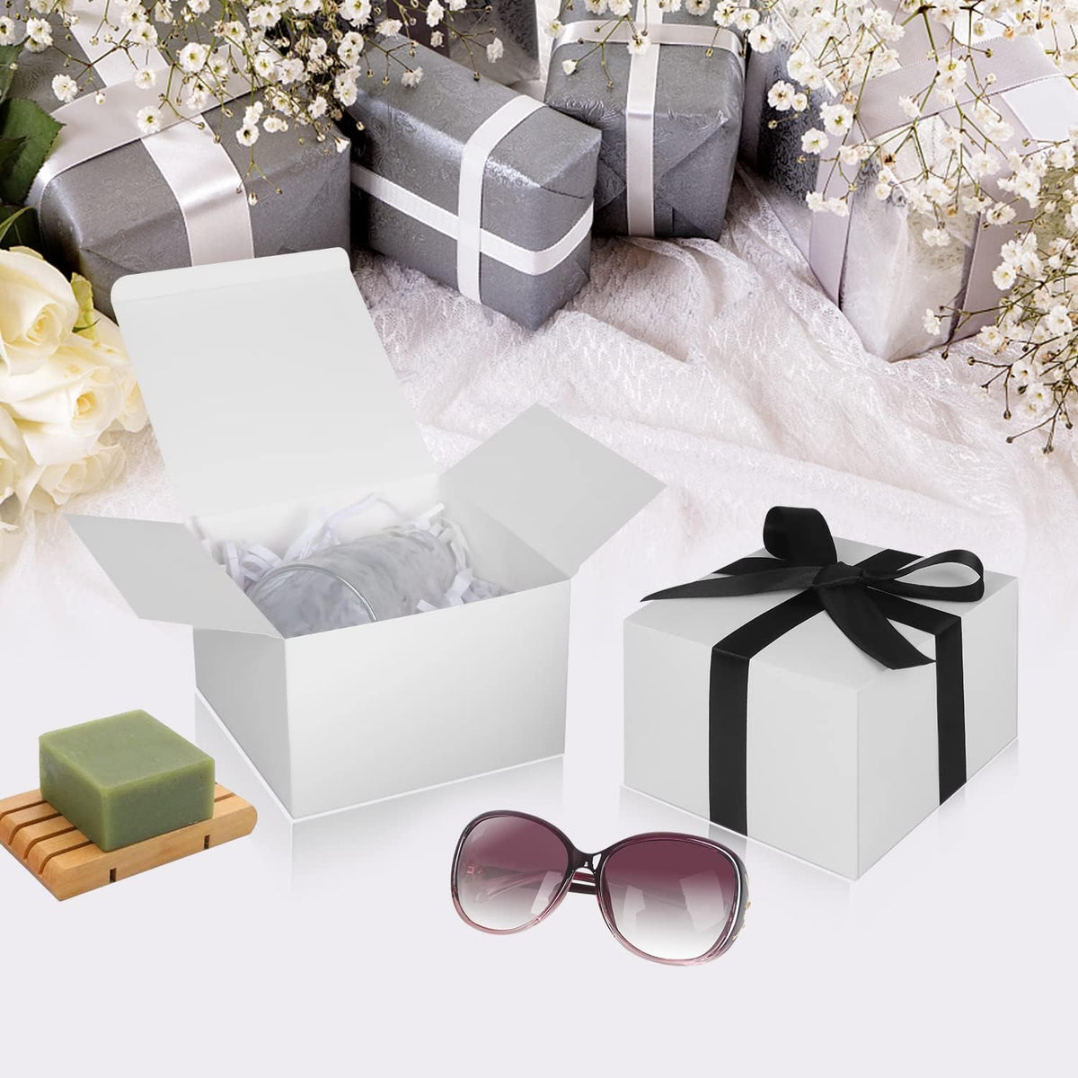 COTOPHER Small Gift Boxes 10 Pack 6x6x4 inches White Gift Boxes with Lids for Gifts, Crafting