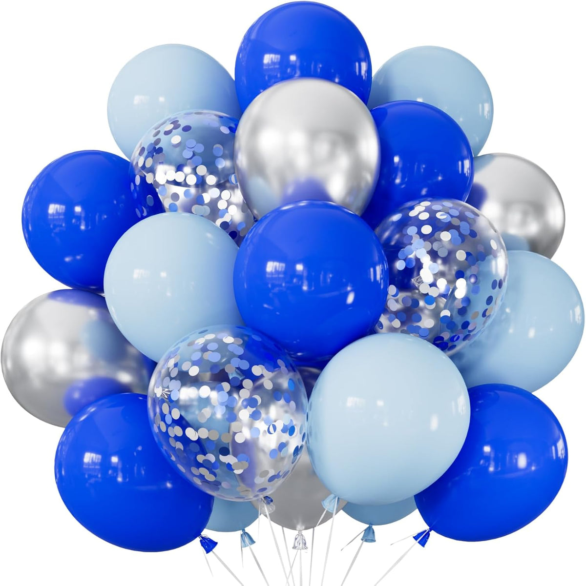 Royal Blue and Silver Balloons - Pastel Royal Blue Balloons Set Metallic Silver Balloon Glitter