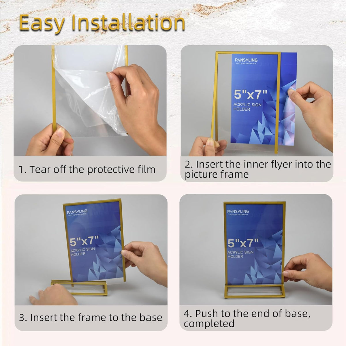 6 Pack Acrylic Sign Holder 5x7" Photo Frames, Double-sided Clear Menu Holder Gold Picture Frames