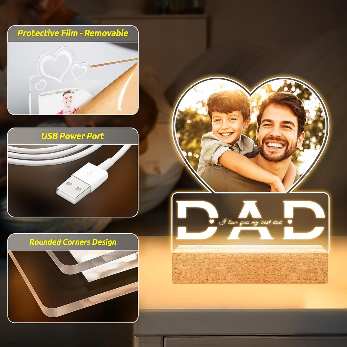 Personalized Dad Gifts for Dad from Daughter Son, Custom Picture Frames with Photo, Customized