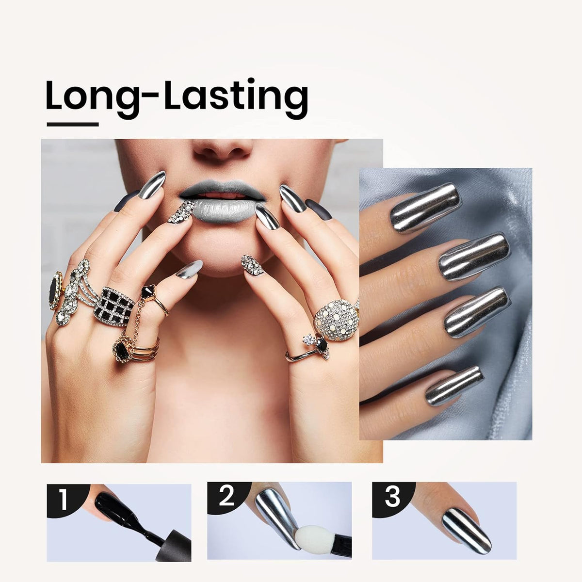 beetles Gel Polish Sliver Chrome Nail Powder, Mirror Metallic Effect Premium Salon Nail Glitter
