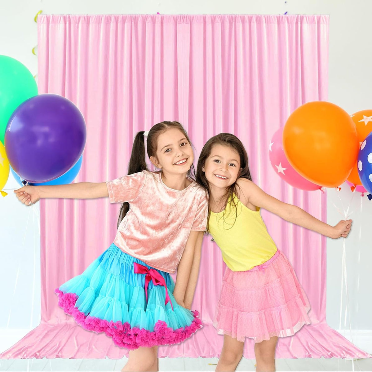 10ft x 10ft Rose Pink Backdrop Curtains for Parties, Fabric Satin Background Curtain with Rod