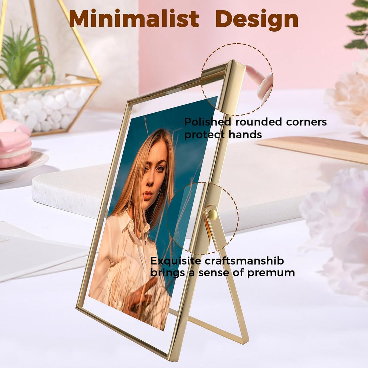 Gold Floating Frame, 10"x12", Vertical, For Picture 8.5x11, 8x10, 7x9, Tabletop Shelf Photo Frame