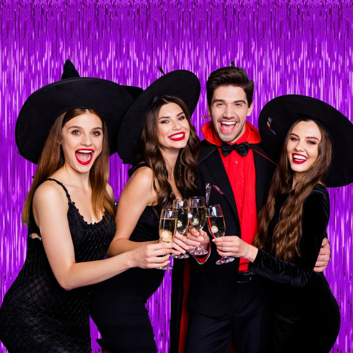 5 Pack Purple Backdrop Tinsel Streamers Foil Fringe Backdrop Halloween Party Decorations Purple