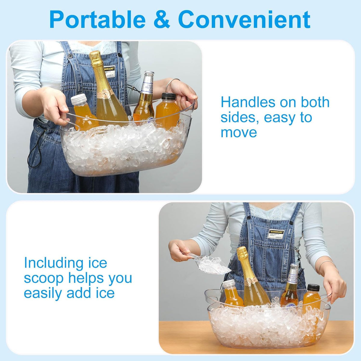 KITHELP 2 PCS Ice Buckets for Parties, 5.5L Ice Bucket with Scoops and Metal Wine Bottle Opener
