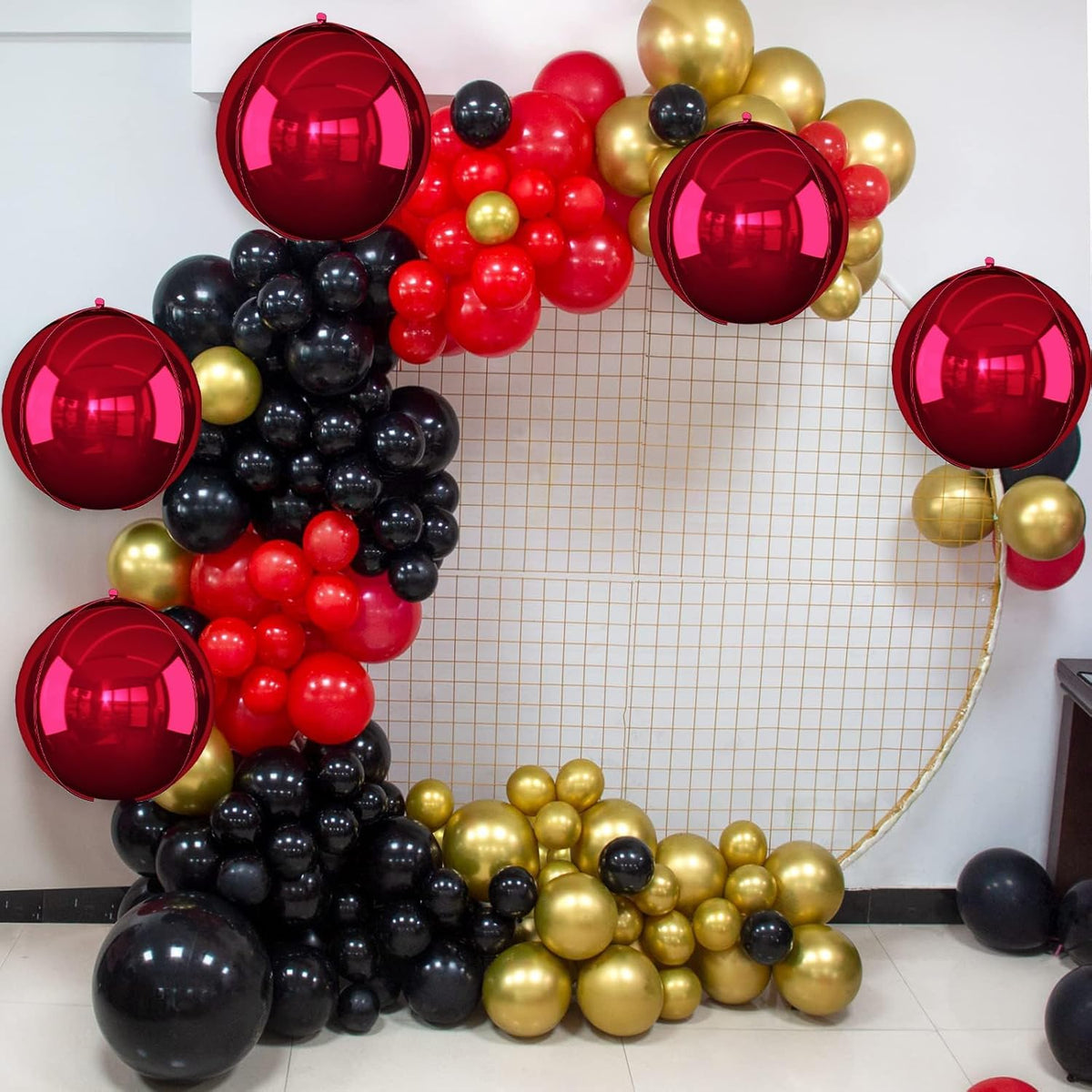 6Pcs Burgundy Round Foil Balloons,Giant 4D Round Ball Balloon,22 Inch Metallic Burgundy Balloons