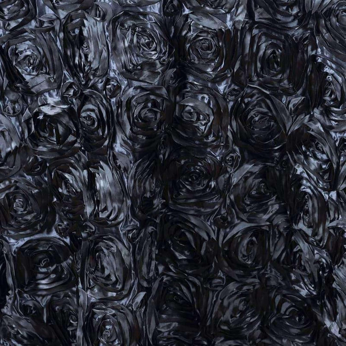 Efavormart 120" Wholesale Round Table Cover Black Grandiose Rosette 3D Satin Tablecloth for Wedding
