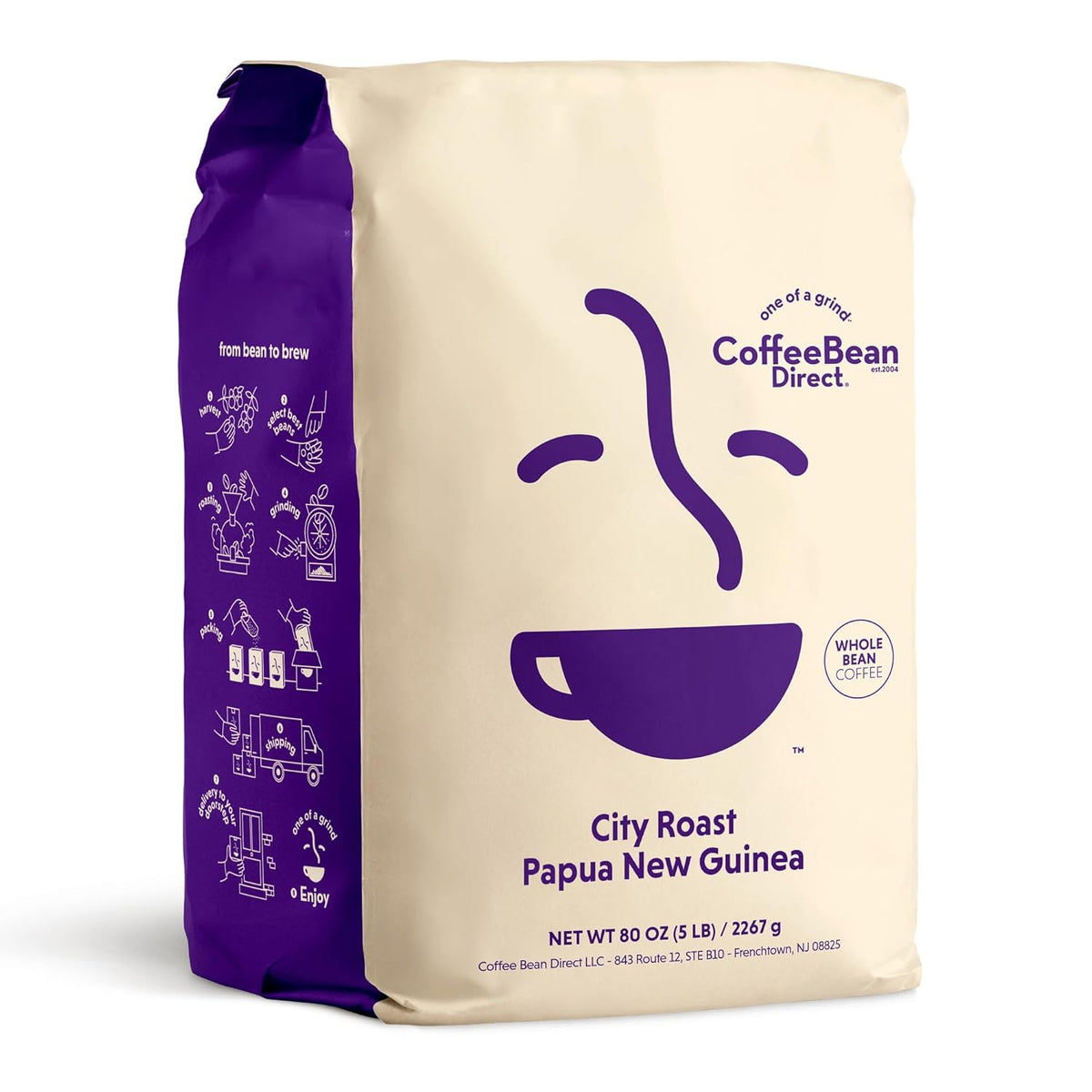 Coffee Bean Direct City Roast Papua New Guinea, Whole Bean Coffee, Arabica Coffee, Medium Roast, 5
