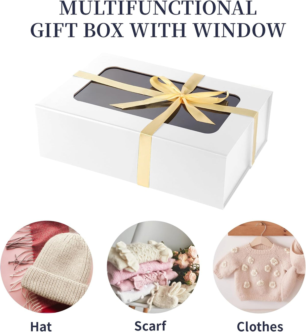 White Large Gift Box with Window, 13.5"x9"x4.3" Bridesmaid Box for Gifts Giving,Birthday Gift Boxe