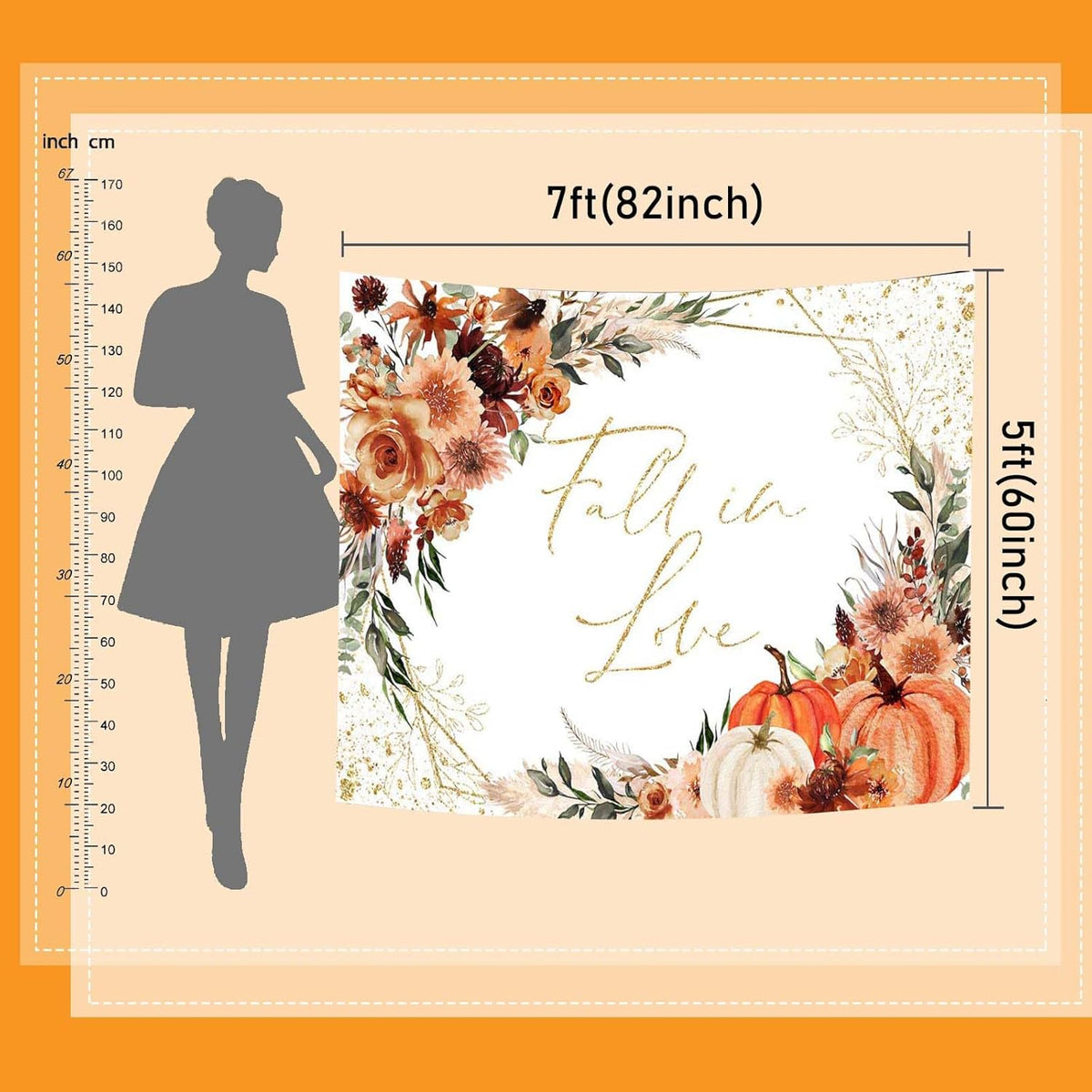 Mocsicka Fall in Love Bridal Shower Backdrop Boho Autumn Leaves Pumpkin Bride Shower Background