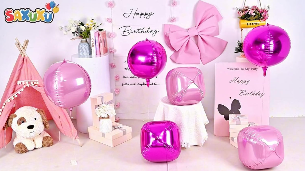 6 Pcs Hot Pink and Pink Balloons, 22 Inch Big Round Foil Balloon for Graduations Birthday Party