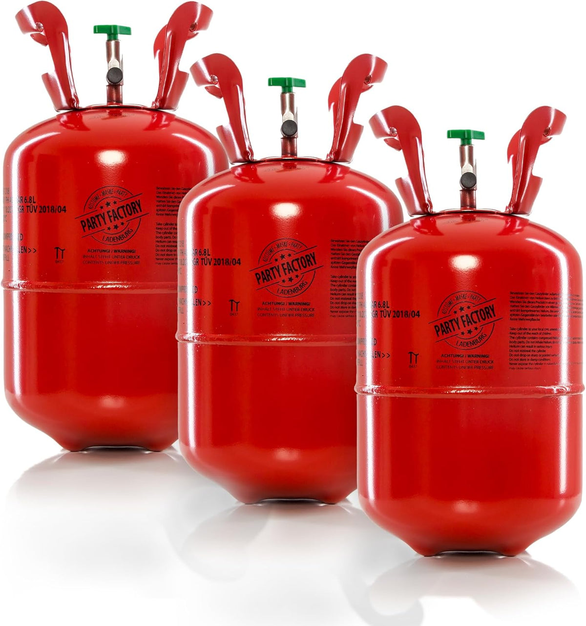 Party Factory set of 3 helium tanks for up to 50 balloons each, 3 helium cylinders with 14.1 cu.