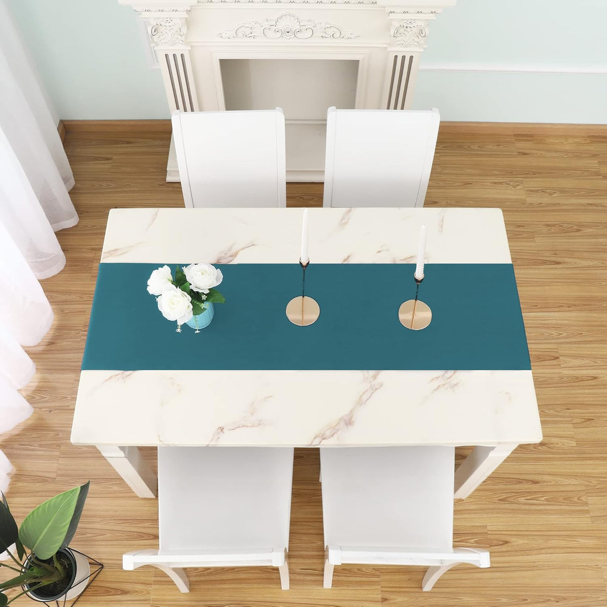 DUALIFE Teal Table Runner 14x72 inch Solid Color Thick Polyester Decorative Cloth Handcrafted for