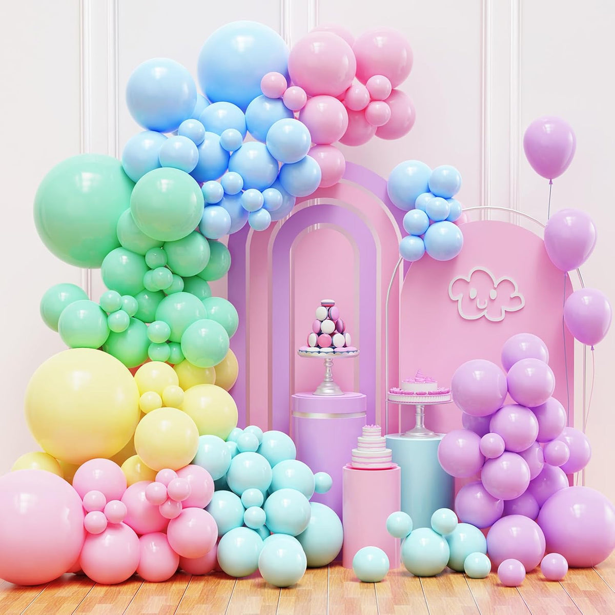 Pastel Balloons Garland Arch Kit, Rainbow Party Balloons, Multicolor Macaron Balloons for Birthday