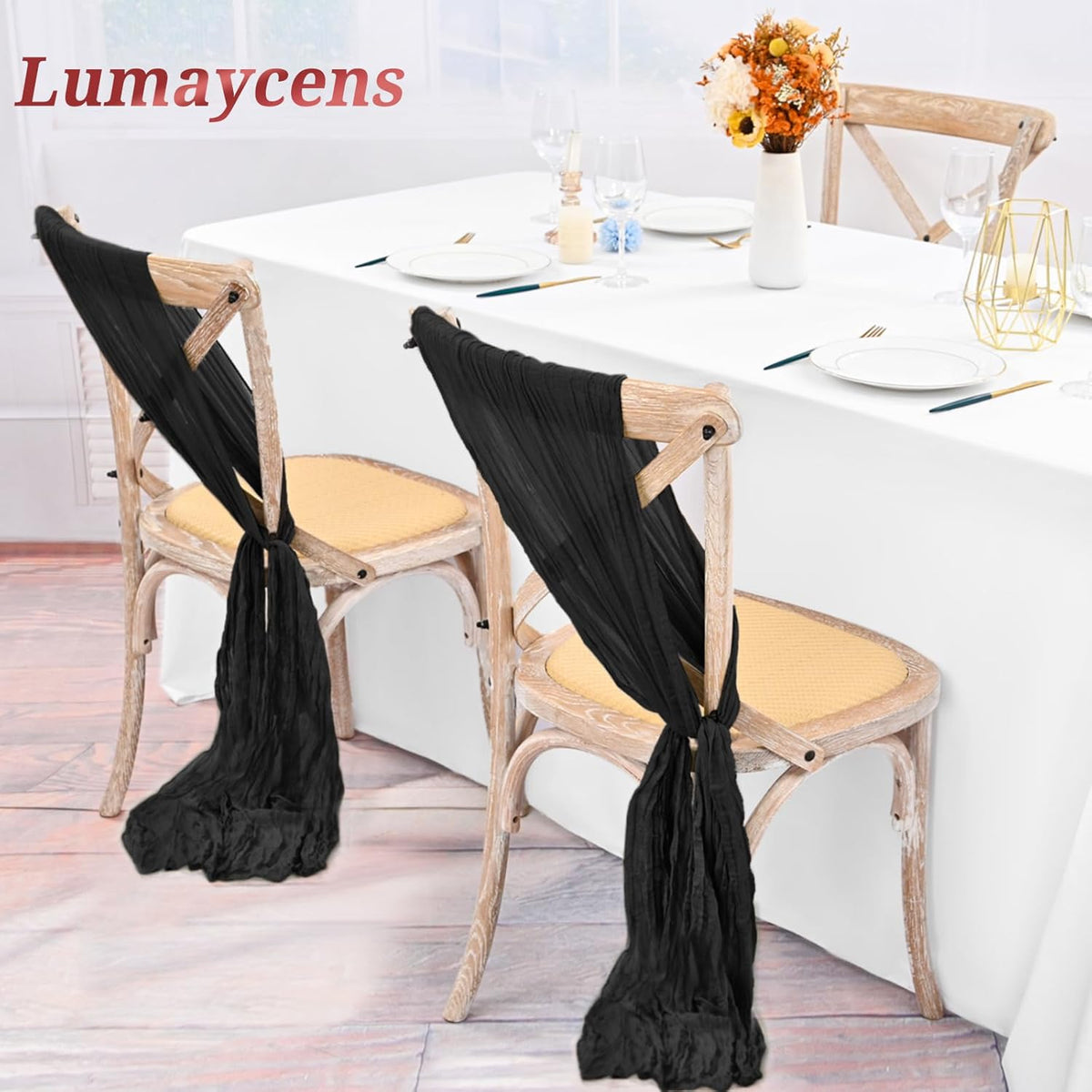 50 PCS Cheesecloth Chair Sashes Bows Wedding Aisle Decorations Chair Ribbon Ties Back Sash for