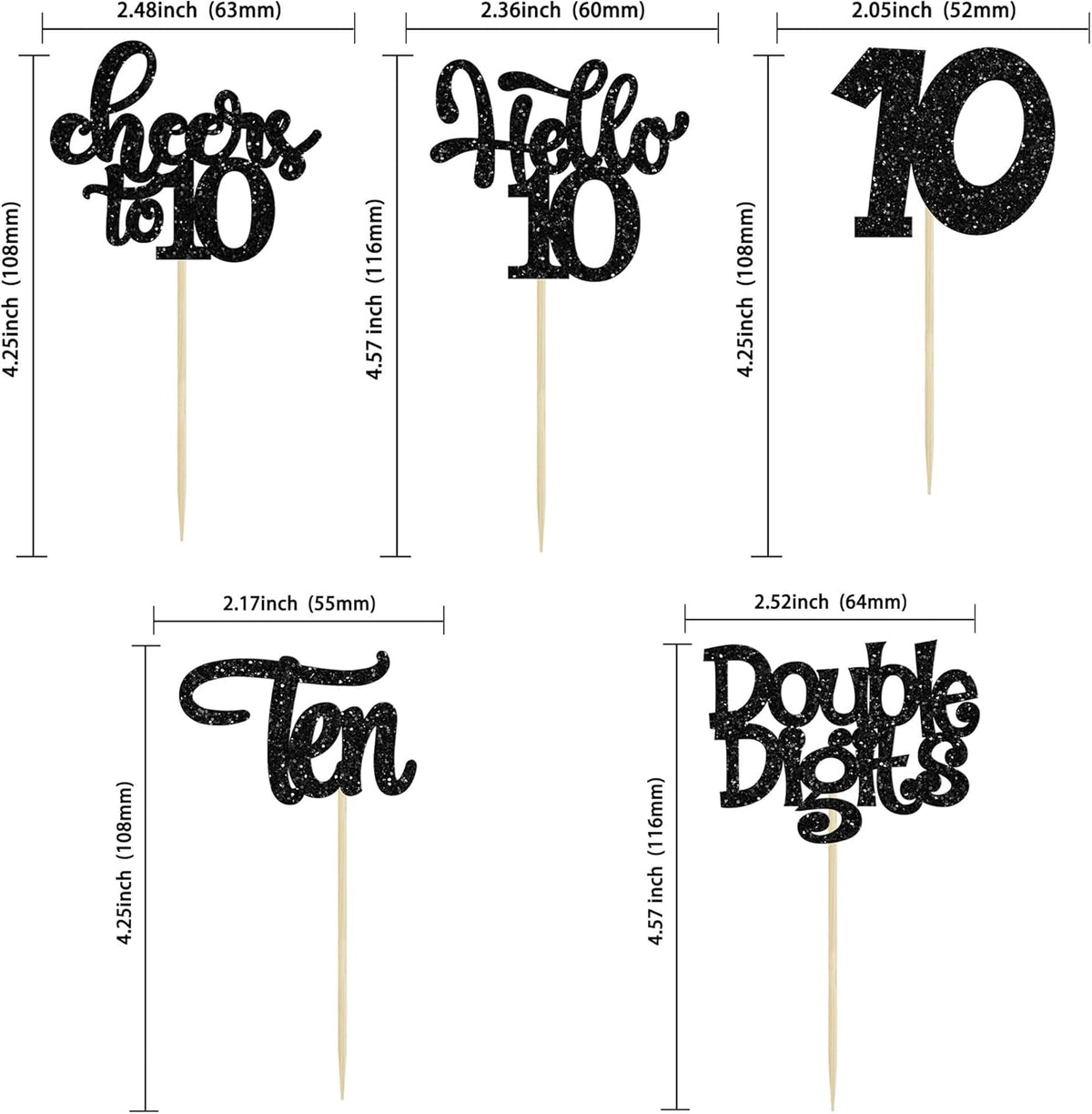 30Pcs 10th Birthday Cupcake Toppers Ten Double Hello 10 Cupcake Picks Cheers to 10 Years Old Cake