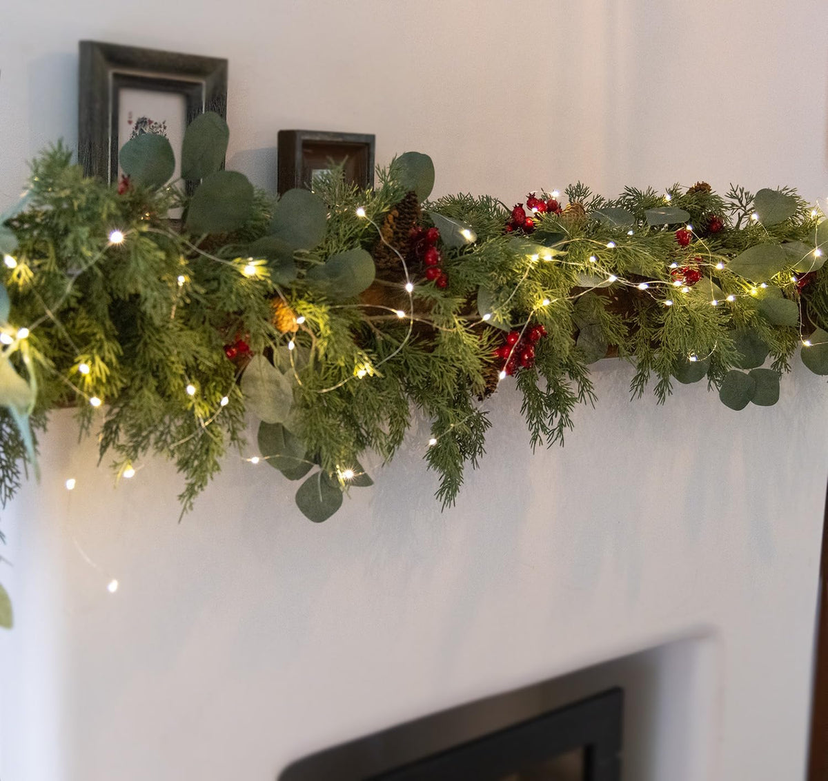 6.3FT Christmas 144 Branch Tips Cedar Garland with LED String Lights, Anna's Whimsy Seasonal