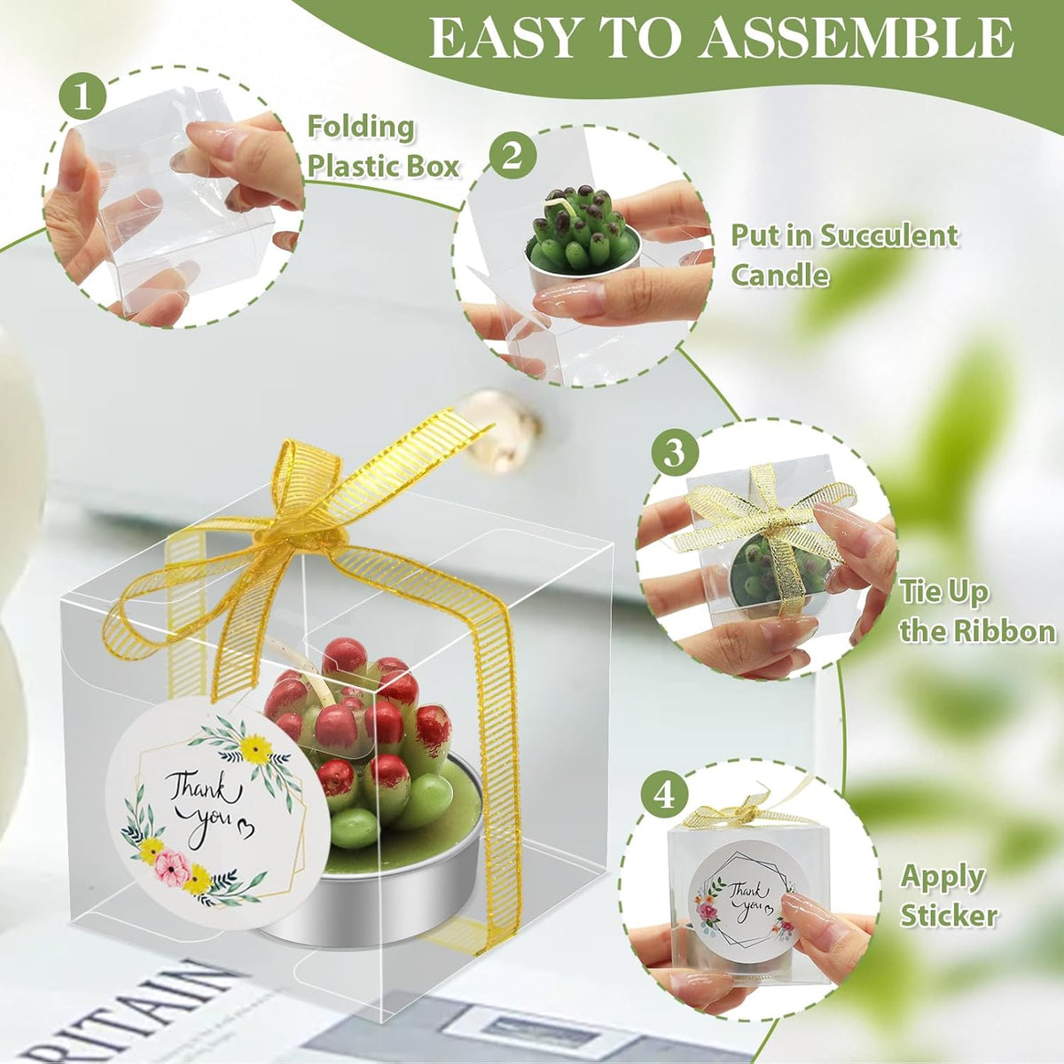 AZEAM 24 Pcs Succulent Candles Party Favors, Bulk Cactus Table Decor for Guests, Mini Tiny Handmade