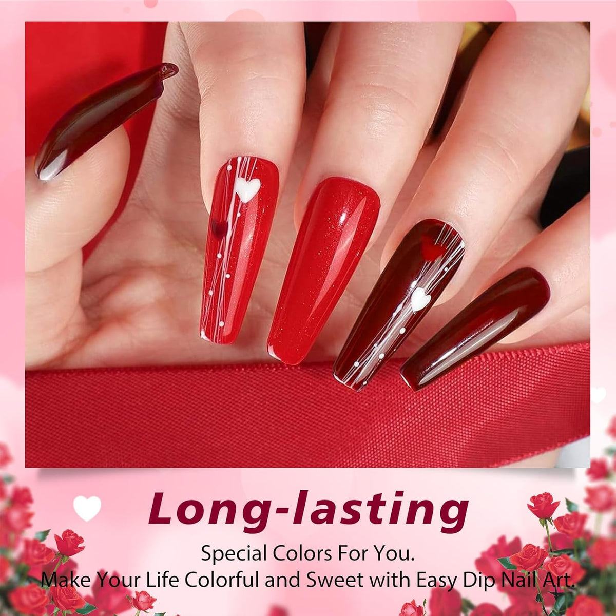 6 Colors Dip Powder Set, Hot Pink Red Dipping Powder Color Set, Glossy Nail Art Manicure DIY Salon
