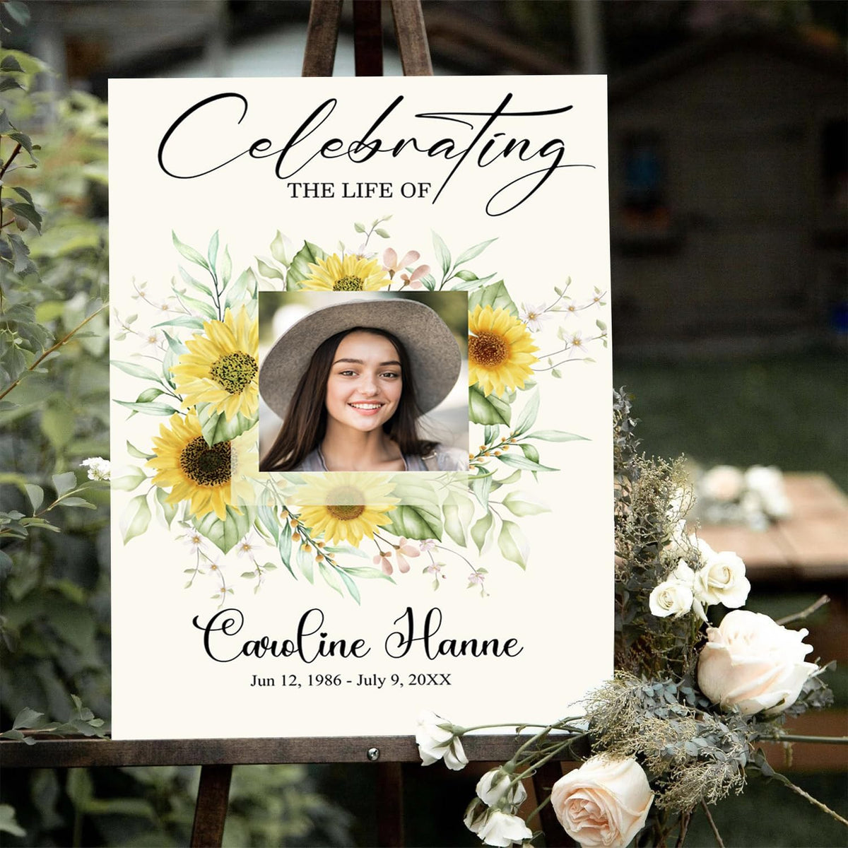 Sunflower Large Funeral Sign, Personalized Memorial Welcome Sign, Yellow Floral Custom Celebration