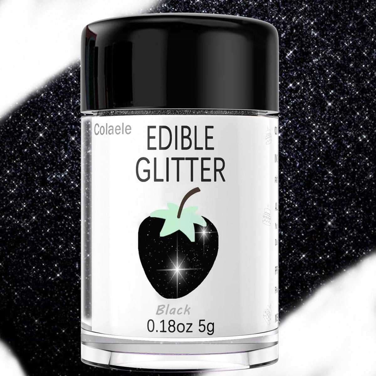 Black Edible Glimmer Powder Glitter - Colaele 5 grams Food-Grade Luster Dust Metallic Fancy Food