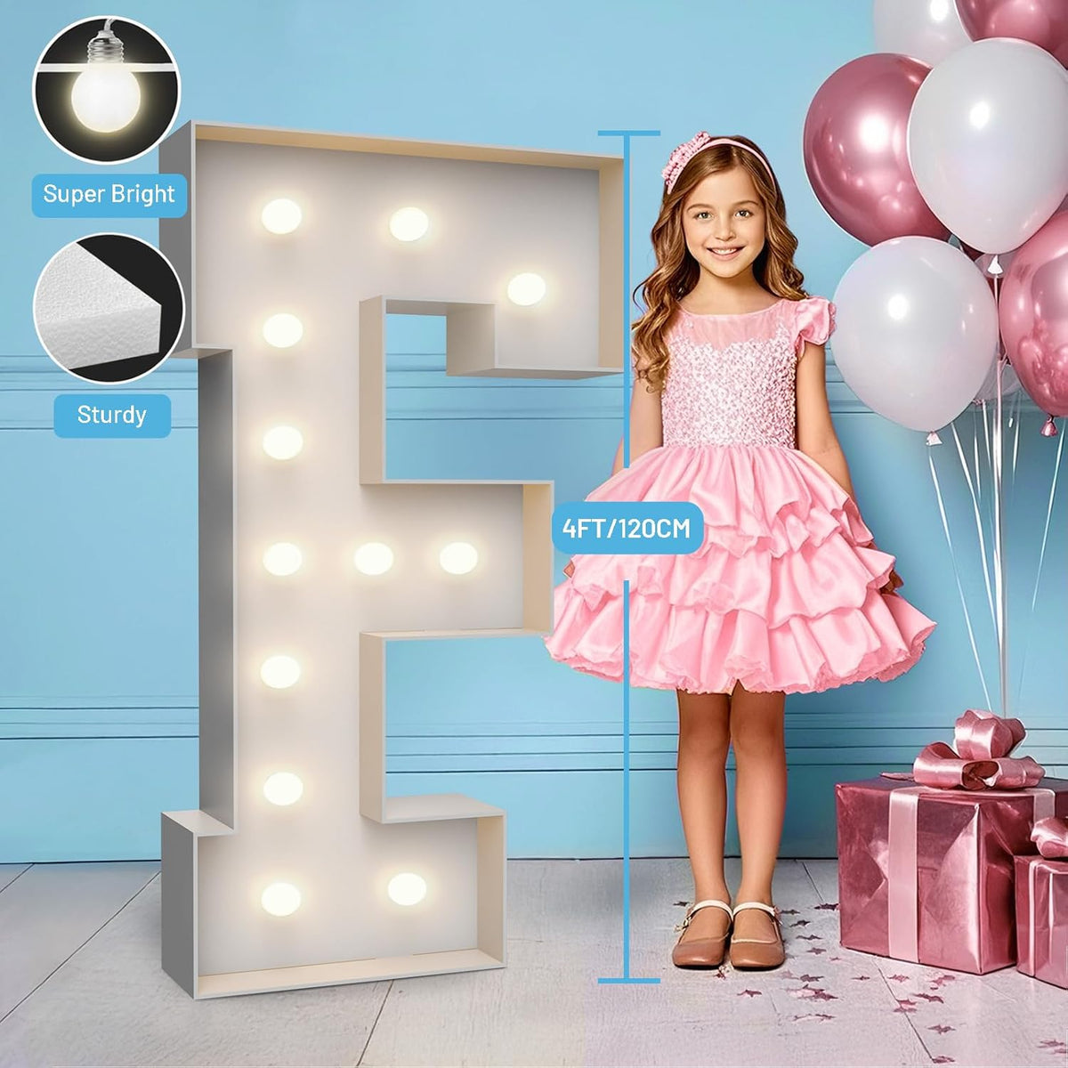 4FT Marquee Light Up Letters F,Party Decoration Large Marquee Light Up Letters with Weighted Water