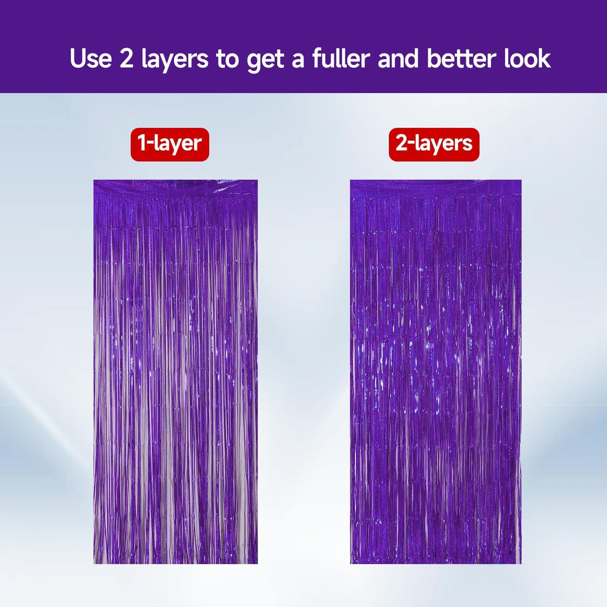 QRabbit 4 Pack Purple Tinsel Foil Fringe Curtains - 3.3x6.6 Ft Metallic Party Streamers Backdrop