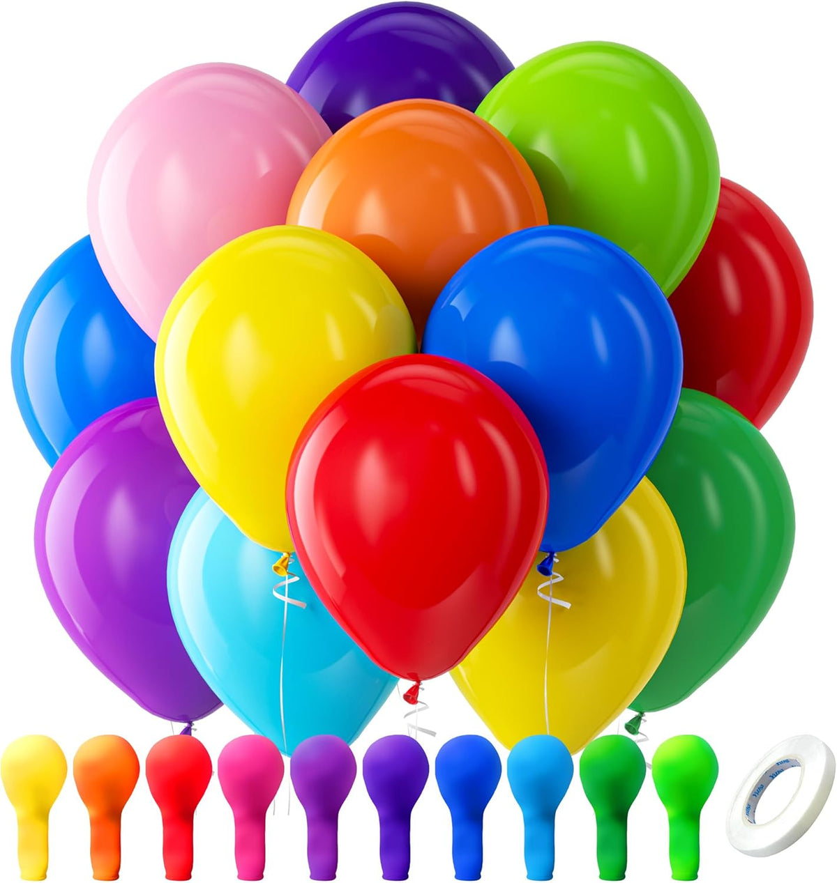 Bezente Assorted Rainbow Latex Balloons, 100 Pack 12 inch Round Helium Bright Color Balloons for