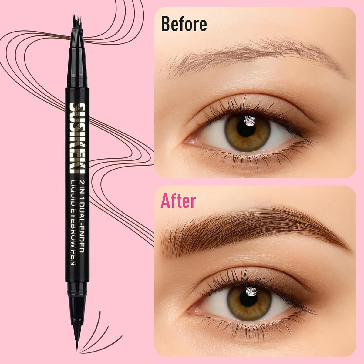 Dual Ended Microblading Eyebrow Pen - 2 in 1 Liquid Eyebrow Pencil with Brow-Fection Angled Brush &