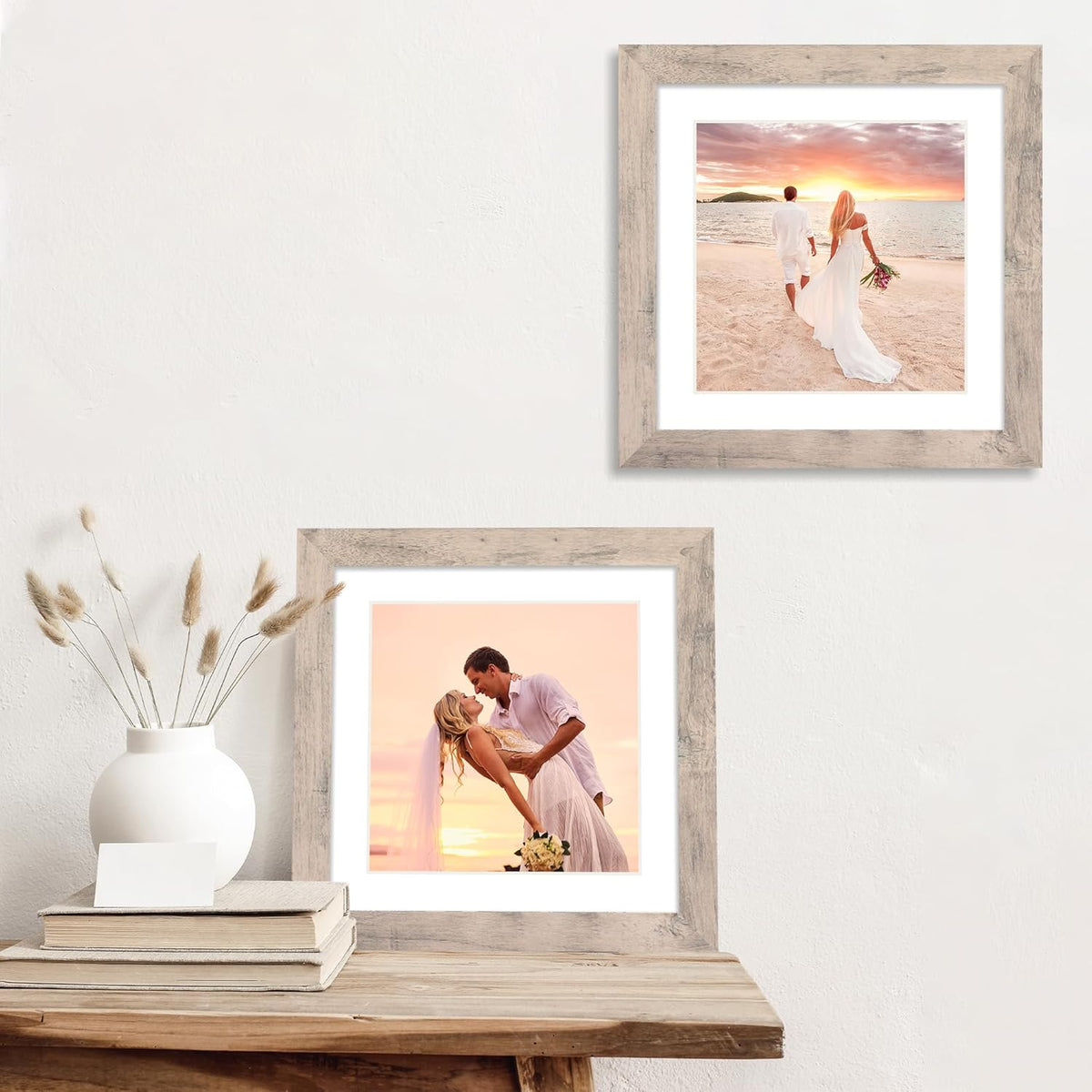 10x10 Picture Frame Set of 4 with High Definition Glass, Smoke Gray Frames Display 8x8 Picture with