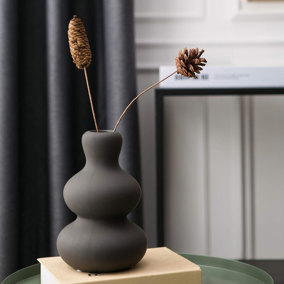 Ceramic Vase for Decor, Black Modern Vases for Home Decor Living Room, Home, Office