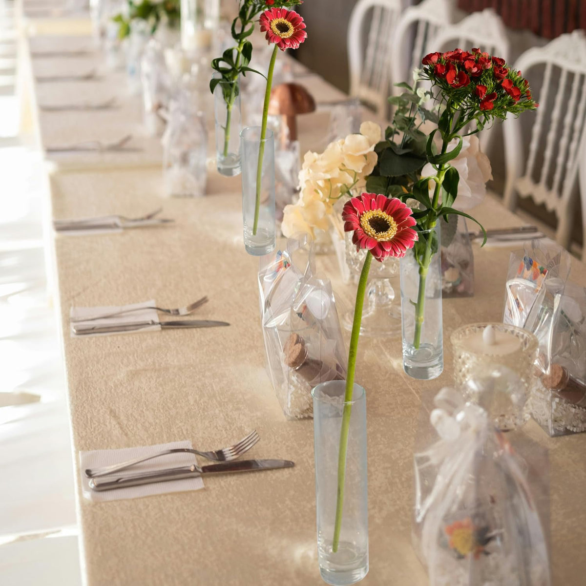 12 Pack 7 Inch Glass Cylinder Bud Vases for Centerpieces Clear Slim Flower Vases Tall Glass