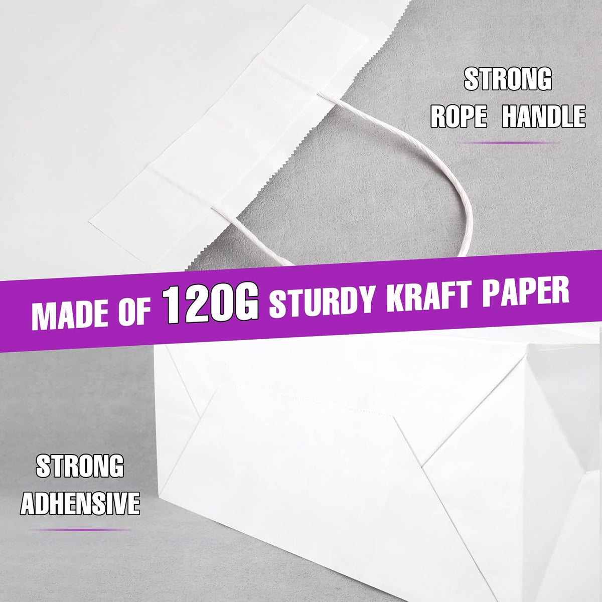 BURVAGY 16x6x12 Inch 100 Pcs Kraft Paper Bags with Handles Bulk, Kraft Shopping White Large