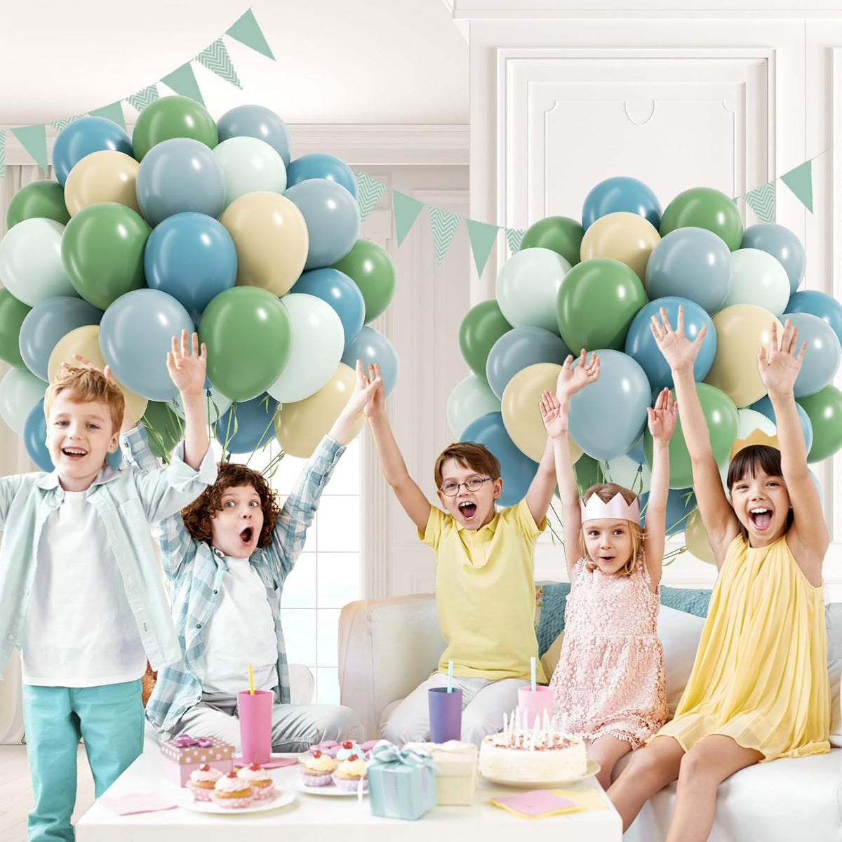 60pcs Blue and Green Balloons - Sage, Dusty Blue, Pastel Green, Nude for Bridal, Woodland